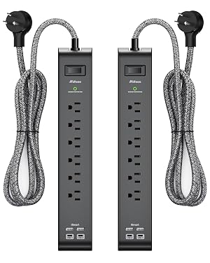 2 Pack Surge Protector Power Strip with 6 Outlets 4 USB Ports 5-Foot Long Heavy-Duty Braided Extension Cords