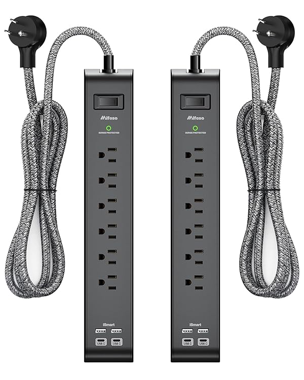 2 Pack Surge Protector Power Strip with 6 Outlets 4 USB Ports 5-Foot Long Heavy-Duty Braided Extension Cords Flat Plug 900 Joules 15A Circuit Breaker Wall Mount for Home Office ETL Listed by Mifaso - Used condition - US$25.19