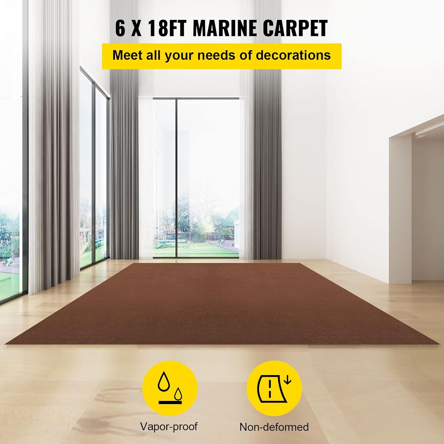 VEVOR Marine Carpet, 6 x 18 ft Boat Carpeting, Deep Brown Marine Grade Boat Carpet, Indoor/Outdoor Marine Carpeting with Water-Proof TPR Backing, Water-Proof Carpet Roll for Home, Patio, Porch, Deck Deep Brown 6 x 18 ft