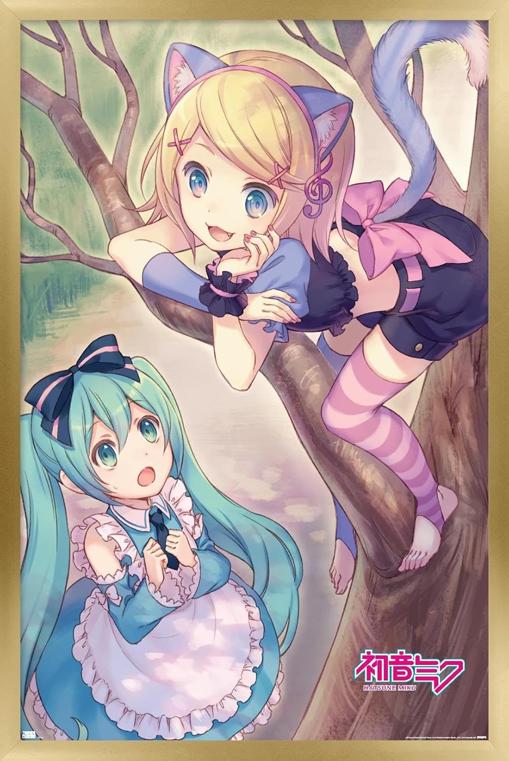 Hatsune Miku - Hatsune and Kagamine Wall Poster, 34L" x 22.4W", Bronze Framed Version