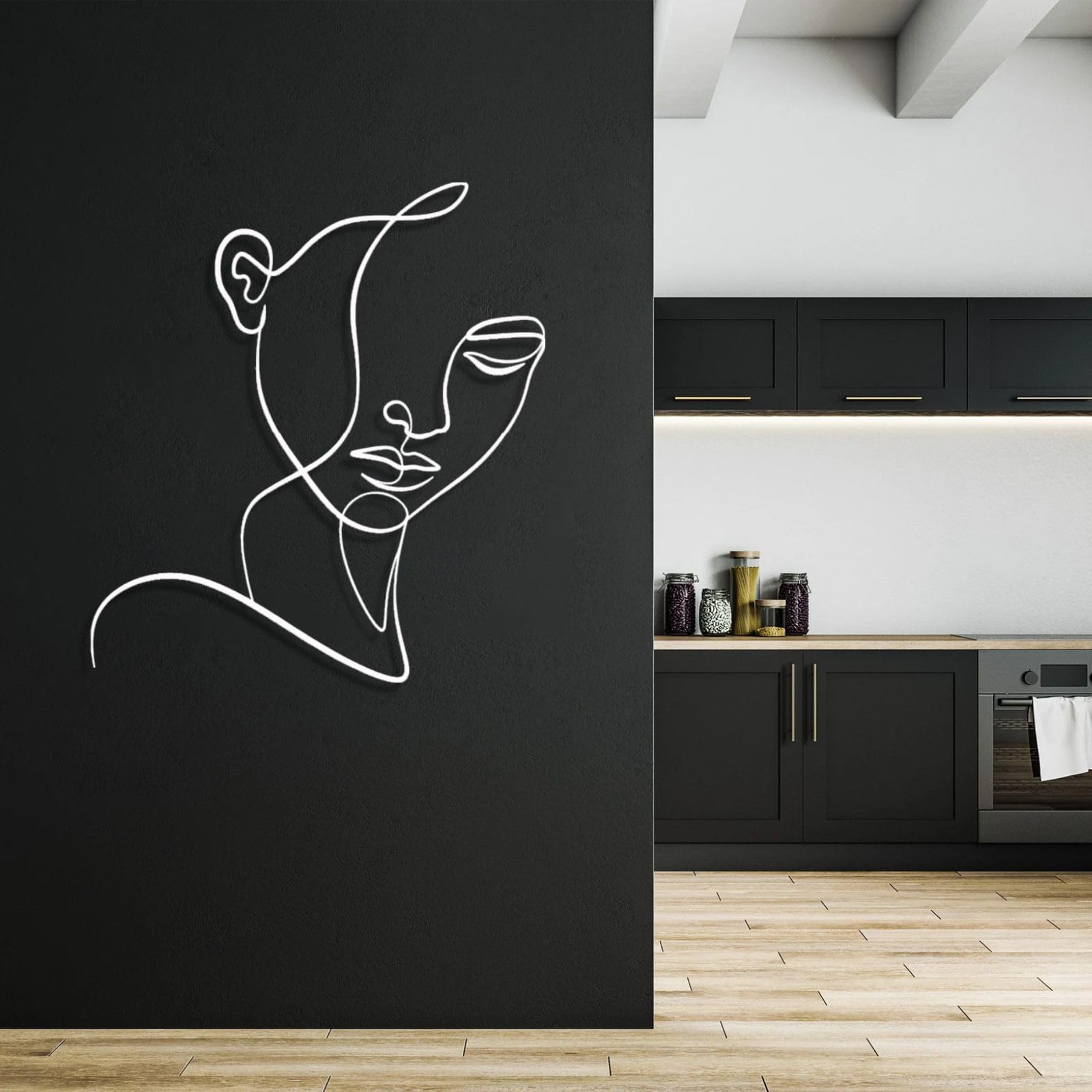 Minimalist Female Faces Line Metal Wall Art, Woman Face Lines Wall Art, Women Face Contour Lines Wall Decor for Living Room, Bedroom (White, 29.1x26