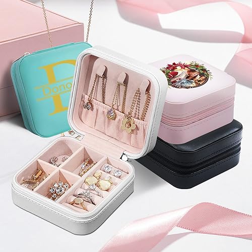 Miniatura 6 de Swancharm Joyero personalizado con nombre joyero de viaje portátil personalizado cajas organizadoras de joyas de cuero personalizadas regalo de