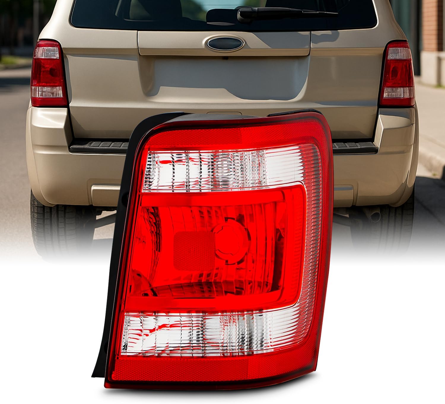 AKKON - Fits 2008-2012 Ford Escape Hybrid Limited XLS XLT Red Clear Tail Lights Pair Driver+Passenger Replacement 08-12