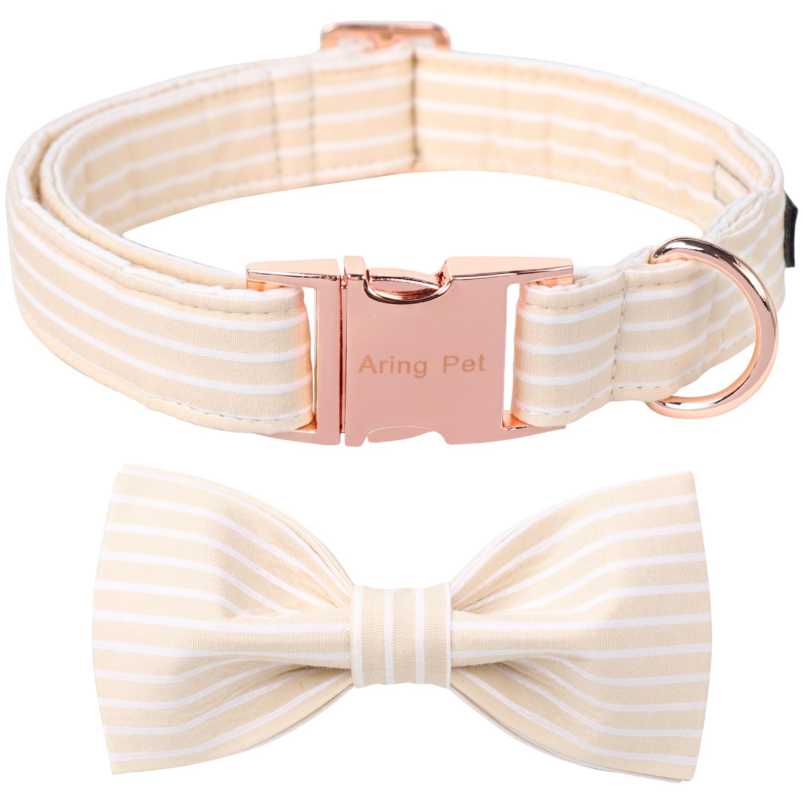 Aring petARING PET Dog Collar-Cute Khaki Dog Collar with Bow, Adjustable Boy Bowtie Dog Collar Puppy Collars with Metal Buckle for Small Medium Large Dogs