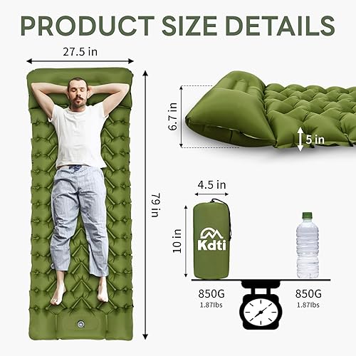 Miniatura 2 de Colchoneta de dormir para acampar con almohada, inflable, inflable, colchón de aire ultraligero, almohadilla de campamento impermeable duradera para