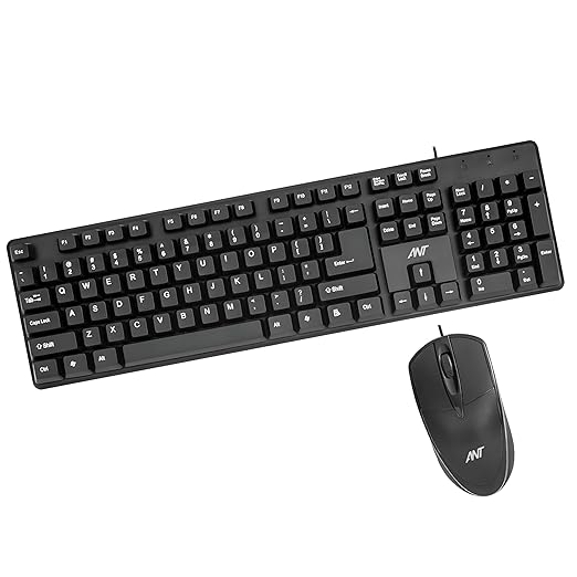 Ant -Wired Full-Size Keyboard and Mouse Combo - Computer Accessories for Laptops and PCs, Ergonomic Design, Silent Keys, USB Connection, Compact Mouse, QWERTY Keyboard – Black, 02