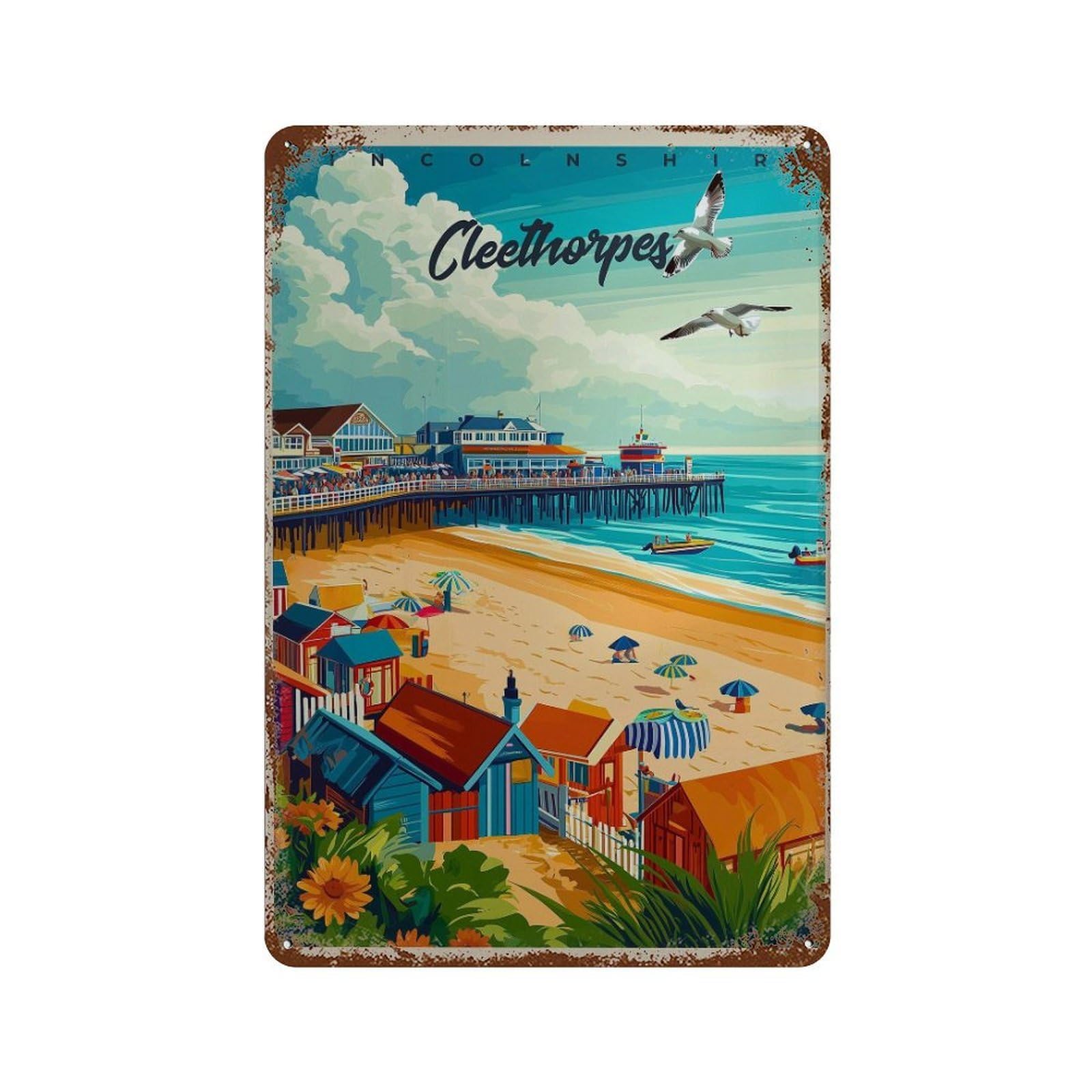 xiaoxiaoshen Cleethorpes England Travel Illustrated Wall Decor Art Metal Tin Poster Modern Home Decor Art Home Bar Shop Decorations Vintage Sign 30x20cm