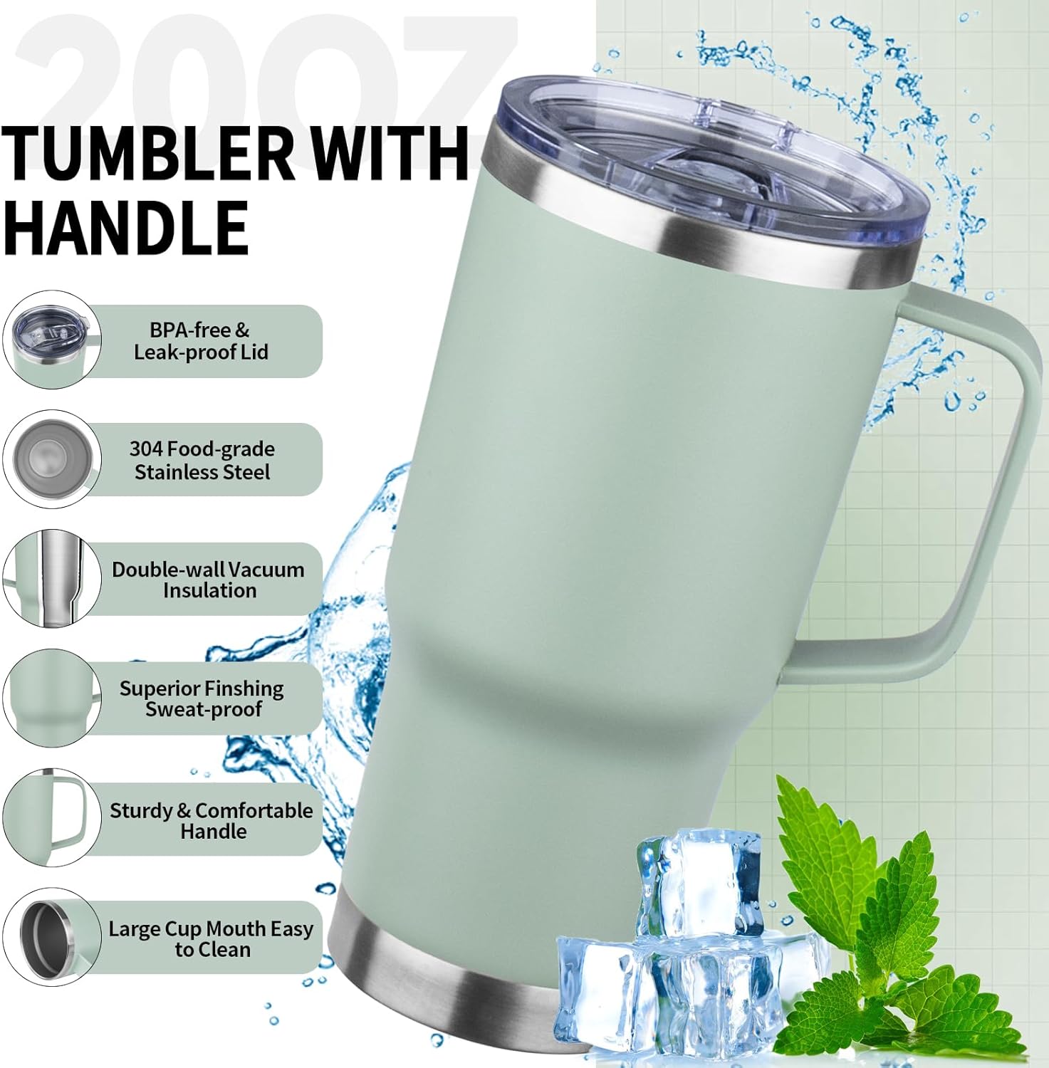 20oz Insulated Tumbler with Handle Stainless Steel Travel Coffee Mug with Lid and Straw Double Wall Vacuum Leak-proof Reusable Thermal Water Cup for Hot and Cold Drinks (Multicolor-1,4 Pack) - Image 3