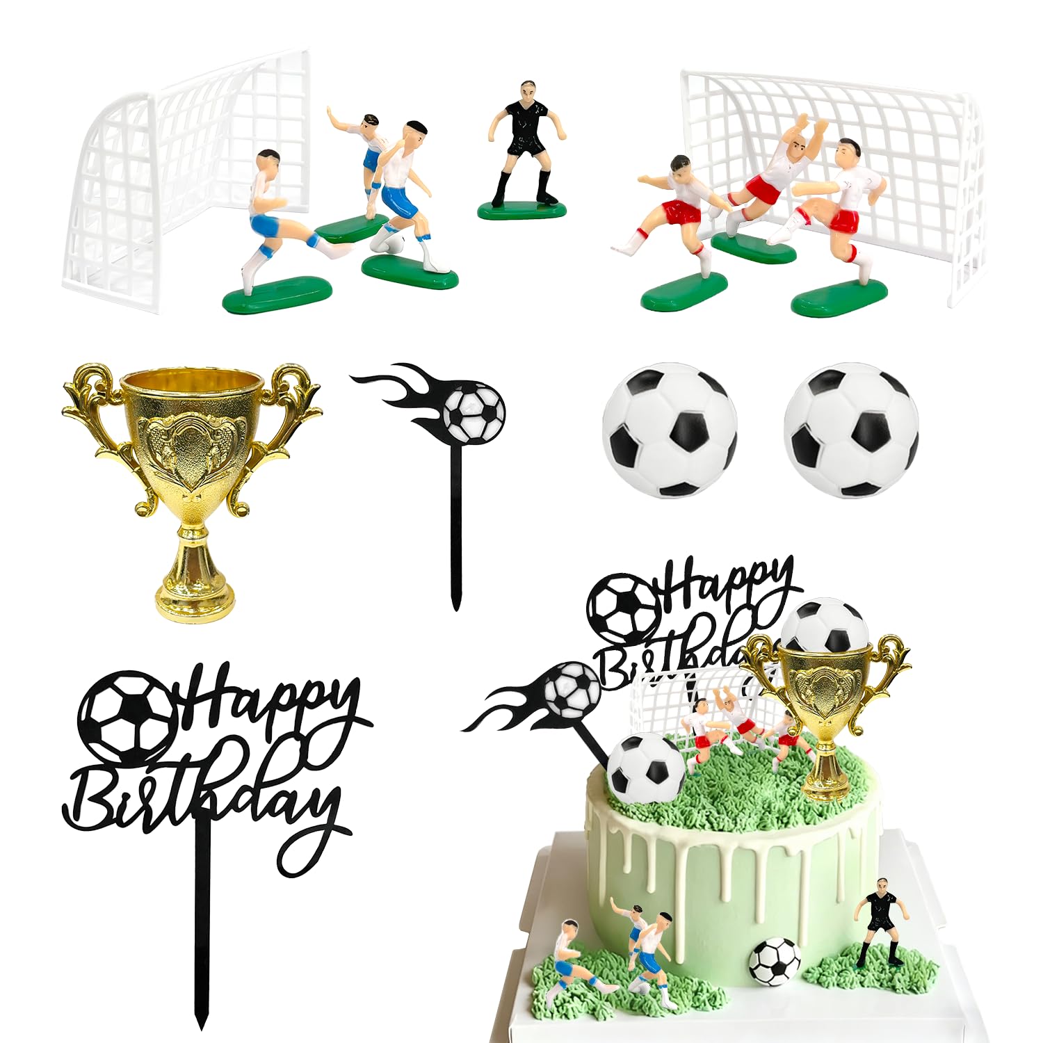 View 1 of 14PCS Soccer Cake Topper Set - Ball Cupcake Picks & Player Figures