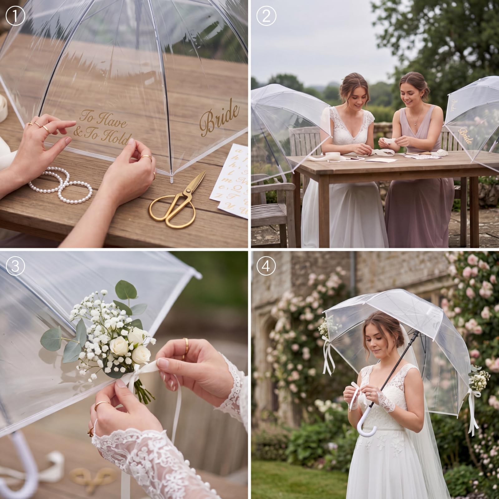 Hestya 4 Stück Transparenter Hochzeitsschirm Ø102cm Fotoschirm mit C-Griff