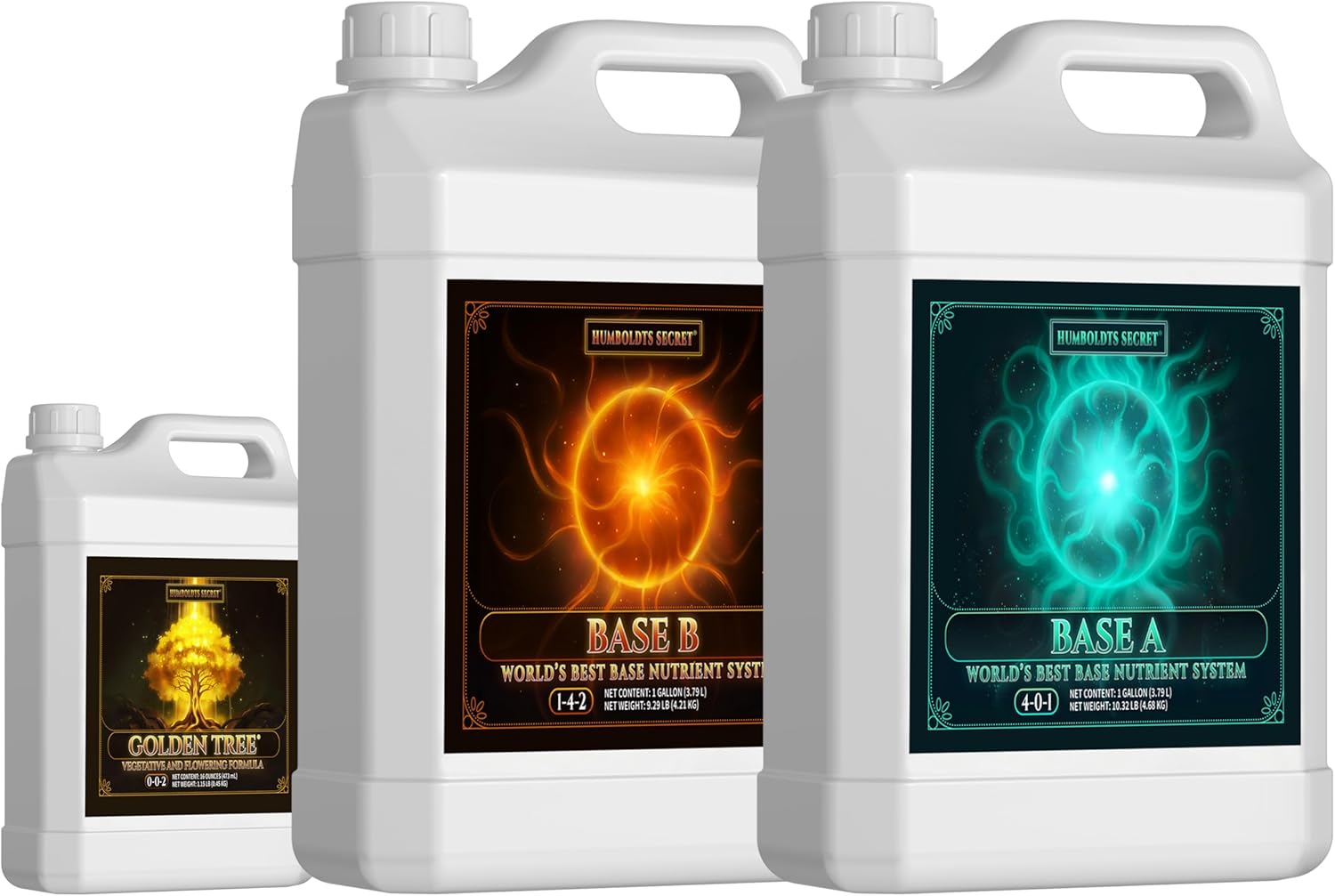 Humboldts Secret Golden Tree - All-in-One Concentrated Additive - Vegetables, Flowers, Fruits, & More (16 oz) w/A & B Liquid Hydroponics Fertilizer - Nutrients for Outdoor, Indoor Plants (1 Gallon Se