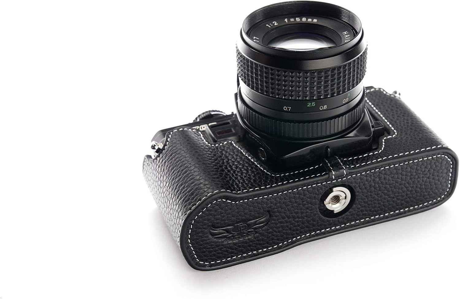 Minolta X-700 Case, BolinUS Handmade Genuine Real Leather Half Camera Case Bag Cover for Minolta X-700 with Hand Strap (Black)