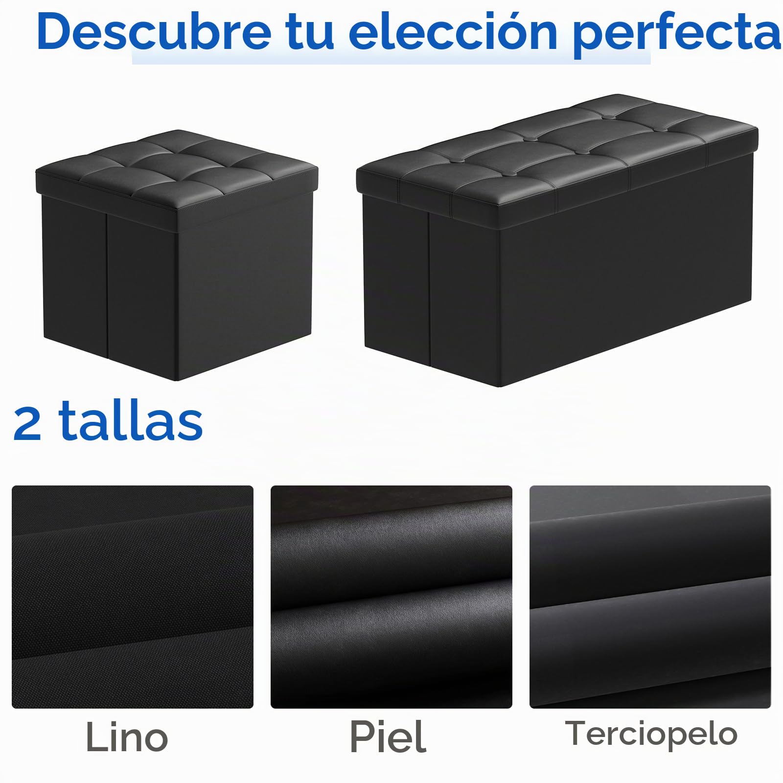 BRIAN & DANY Baúl Puff Taburete para almacenaje Plegable Ottoman, Negro, 76 x 38 x 38 cm