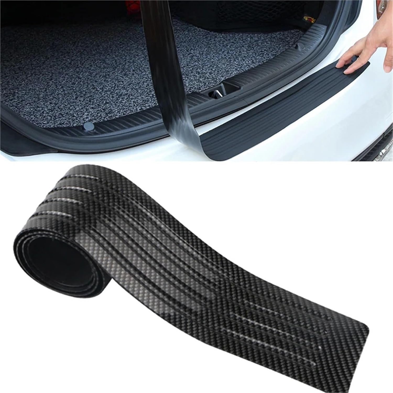 Universal Carbon Fiber Car Trunk Door Guard Strip Auto Sill Plate Protector Rear Bumper Guard Rubber Mouldings Strips(Black 90cm)
