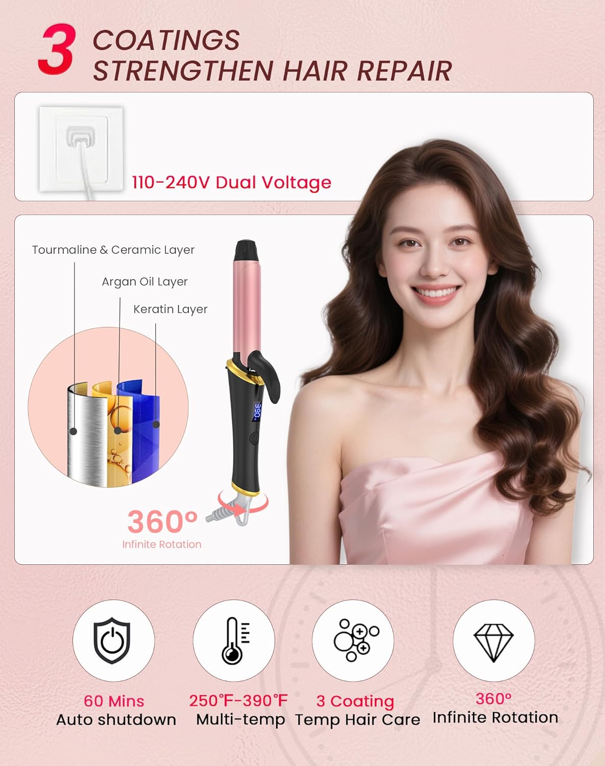 Ukliss Mini Curling Iron for Short Hair with Anti-Scald Tip, 30s Fast Heat & Dual Voltage for Travel, Creates Soft Waves & Curls on Short to Medium Hair, Includes EU/UK Adapter (Black, 1 inch) - Image 4