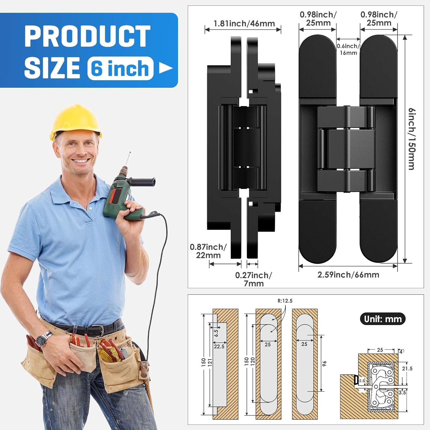Ultra-Quiet Hidden Door Hinge,3D Micro-Adjustable for Flush Hidden Doors & Cabinets,177 lbs Capacity,180° Silent Swing,Suitable for Bedroom Doors, Study Doors, and Other Types of Doors.