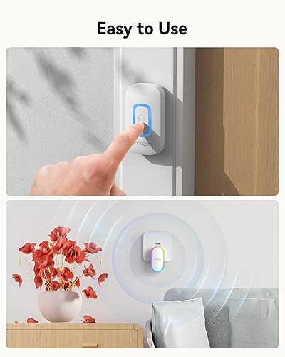 Miniatura 4 de TMEZON Timbre inalámbrico, kit de timbre inalámbrico para exteriores, portátil, timbre con puerto USB, 60 melodías, 5 niveles de volumen, colorido