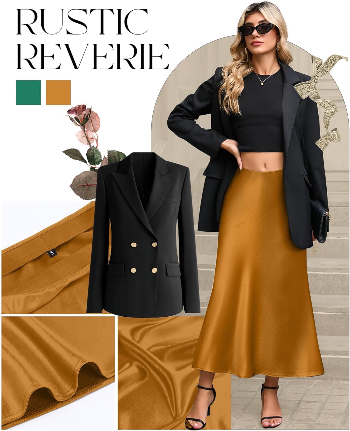 2 Pack Womens Satin Midi Skirts Silk a Line Hidden Elastic High Waist Elegant Casual Flowy Long Skirts - Image 4