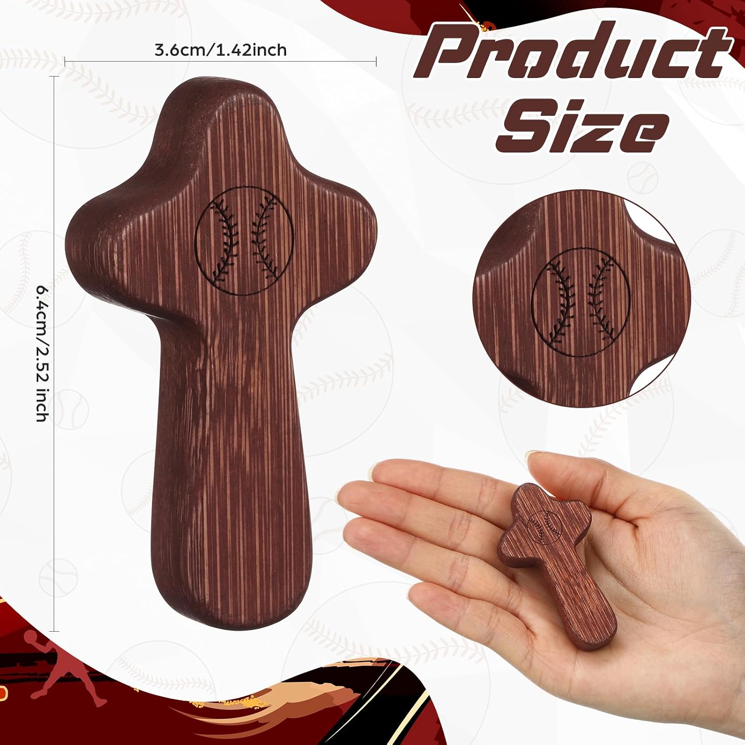 Lewtemi 12 Sets Wooden Baseball Pocket Cross Blessing Bulk, Christian Baseball Gift Religious Favor Fidget Cross with Prayer Card and Organza Bag for Athletes, Sports Team Keepsakes, First Communion