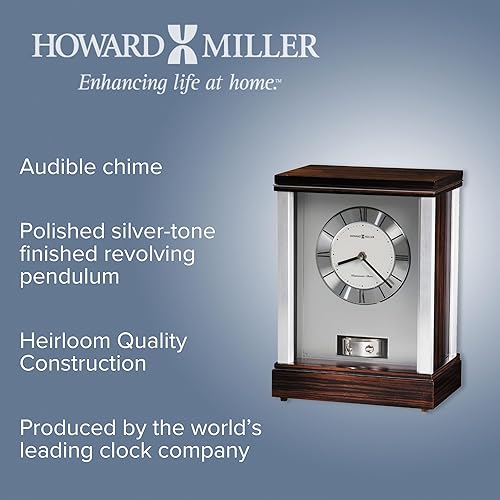 Miniatura 4 de Howard Miller Gardner - Reloj de mesa analógico de cuarzo con campanillas, movimiento silencioso, tono plateado, acento decorativo de estante para