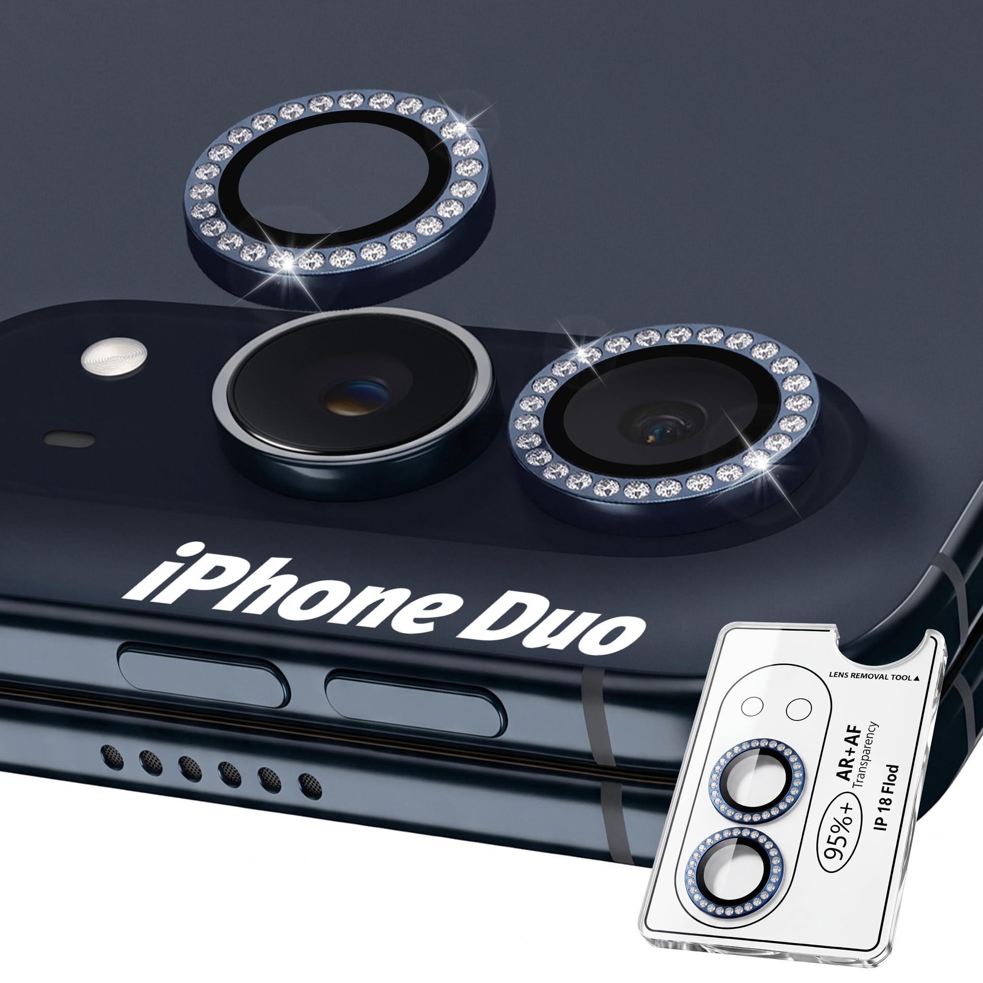 Orzero 9H Glass Camera Lens Protector for iPhone Duo-Diamond Ink Blue, 1Set