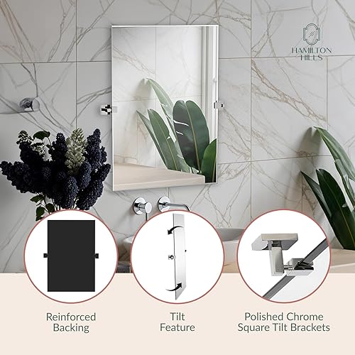 Miniatura 4 de Hamilton Hills - Espejo ovalado grande con anclajes de pared de cromo pulido - Espejo de pared ajustable con respaldo, movible e inclinable, plateado