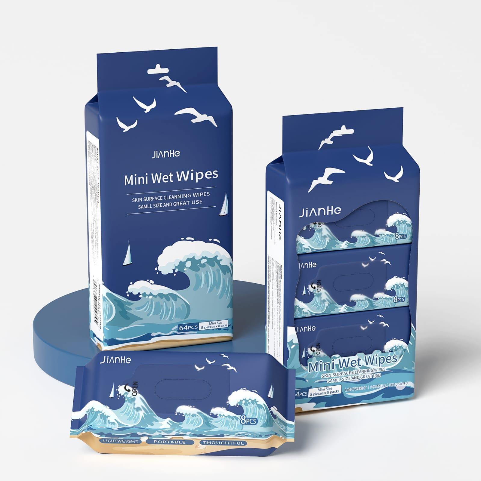 Mini Wet Wipes | 64 Wipes (8 Wipes × 8 Packets) | Portable Refreshing & Hygienic Cleaning Wipes | Travel Friendly, Moisture Lock Packaging | Multipurpose Use for Hands, Face & On-the-Go Freshness