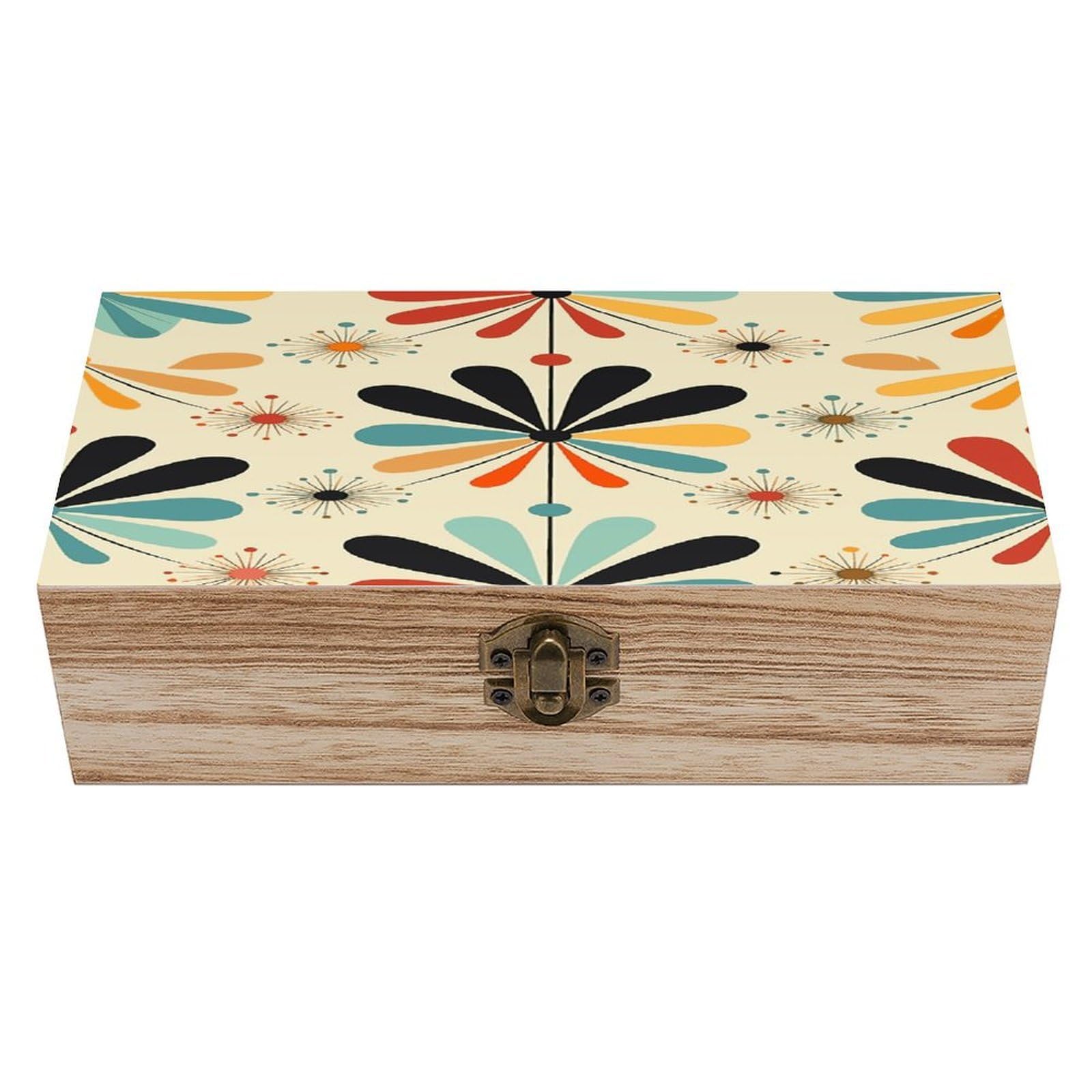 VstaDank Retro Modern Wooden Box with Hinged Lid Handmade Wooden Jewelry Boxs Organizer Personalized Woodens Keepsake Box for Pictures Wedding Photo Jewelry Decorative Chest Rustic Crate