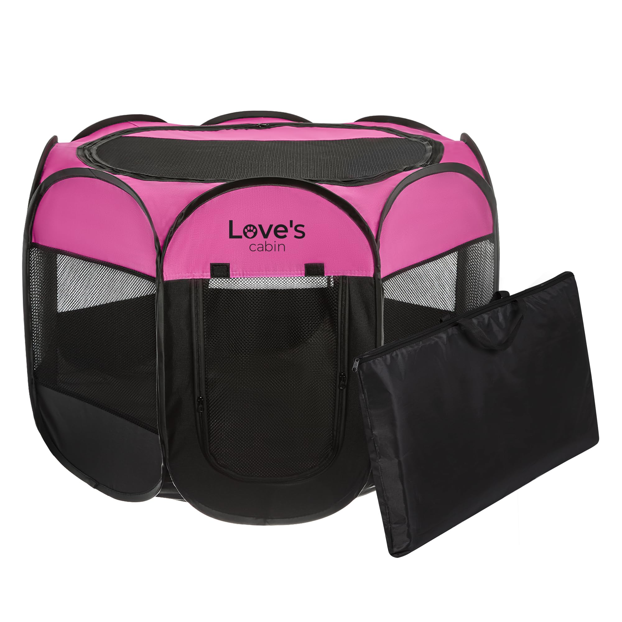 Love's cabin Pet Puppy Dog Playpen, Medium Dog Tent Crates Cage Indoor/Outdoor, Portable Playpen for Dog and Cat, Foldable Pop Up Dog Kennel Playpen with Carring Case, Removable Zipper Top, Pink