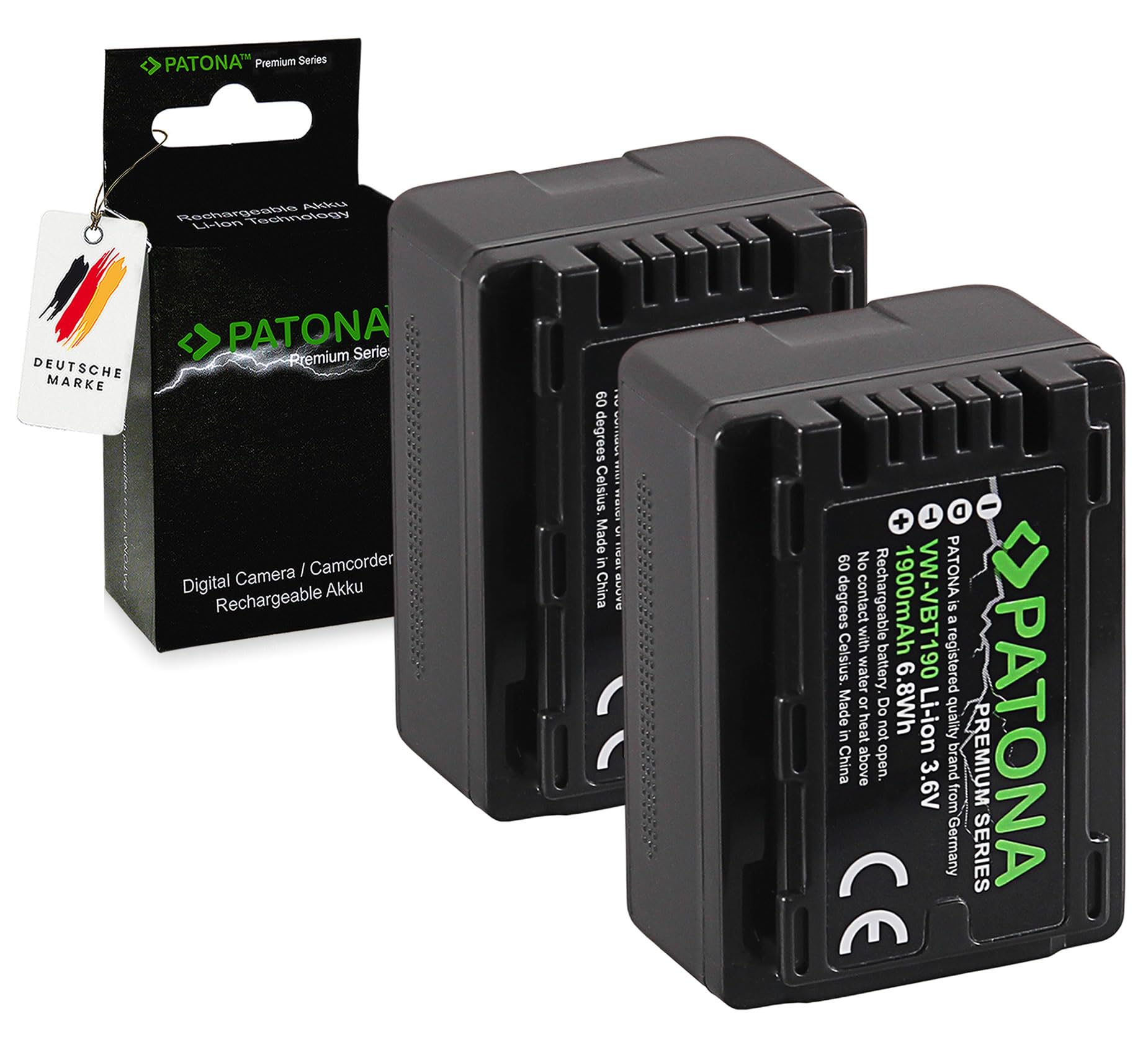 PATONA 2X Premium Batterie pour Panasonic VW-VBT190 VBT380 VBK180 VBK360