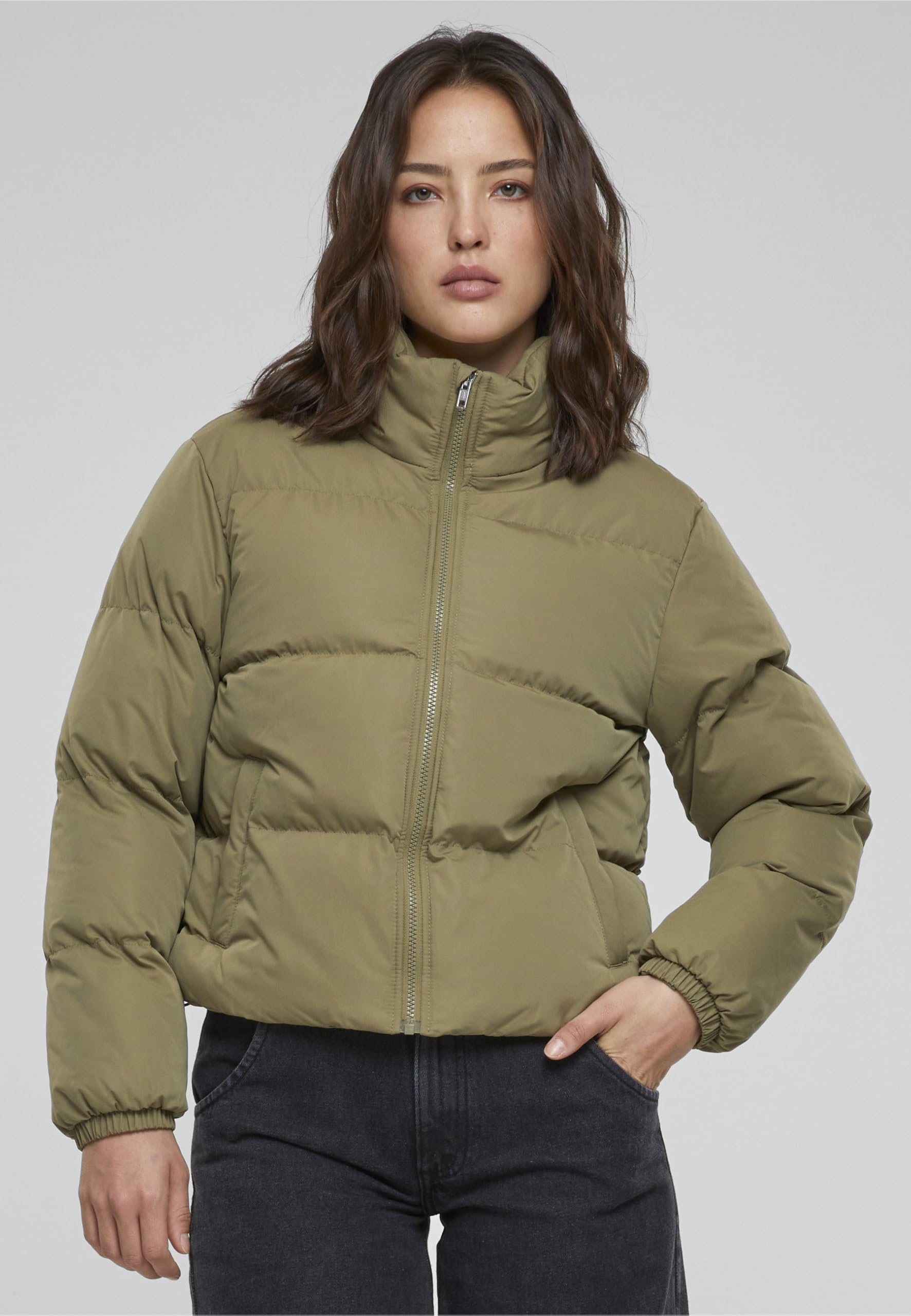 Urban Classics Ladies cropped peached puffer jacket Donna Giacca invernale nero