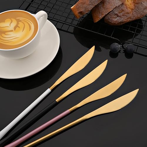 Miniatura 6 de JASHII Juego de cubiertos de acero inoxidable 304, juego de cubiertos de oro mate con mango blanco, servicio para 6, acabado satinado, diseño