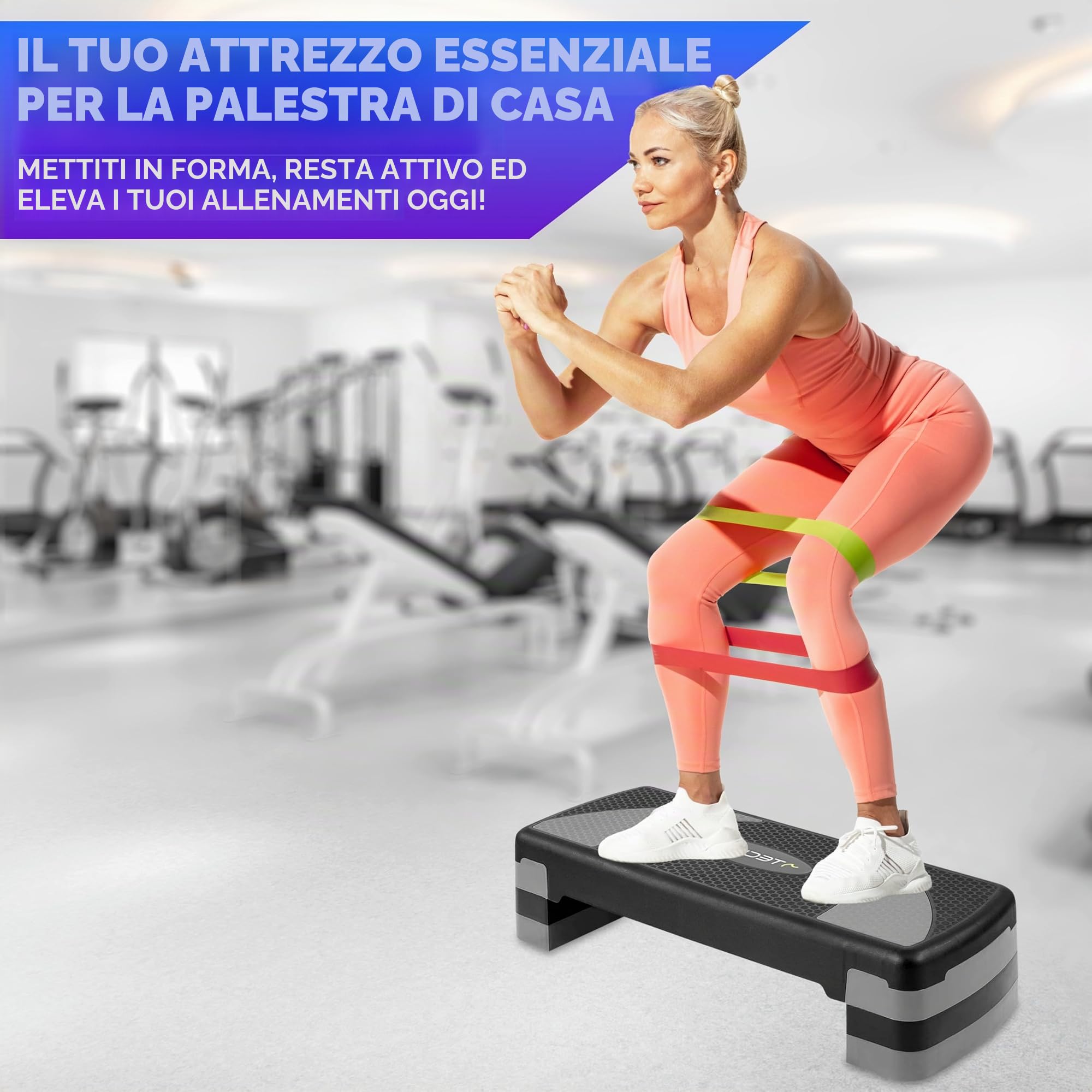 TechFit Stepper Fitness Aerobica Regolabile Casa Palestra, Piattaforma Antiscivolo, Capacità Carico 120 Kg