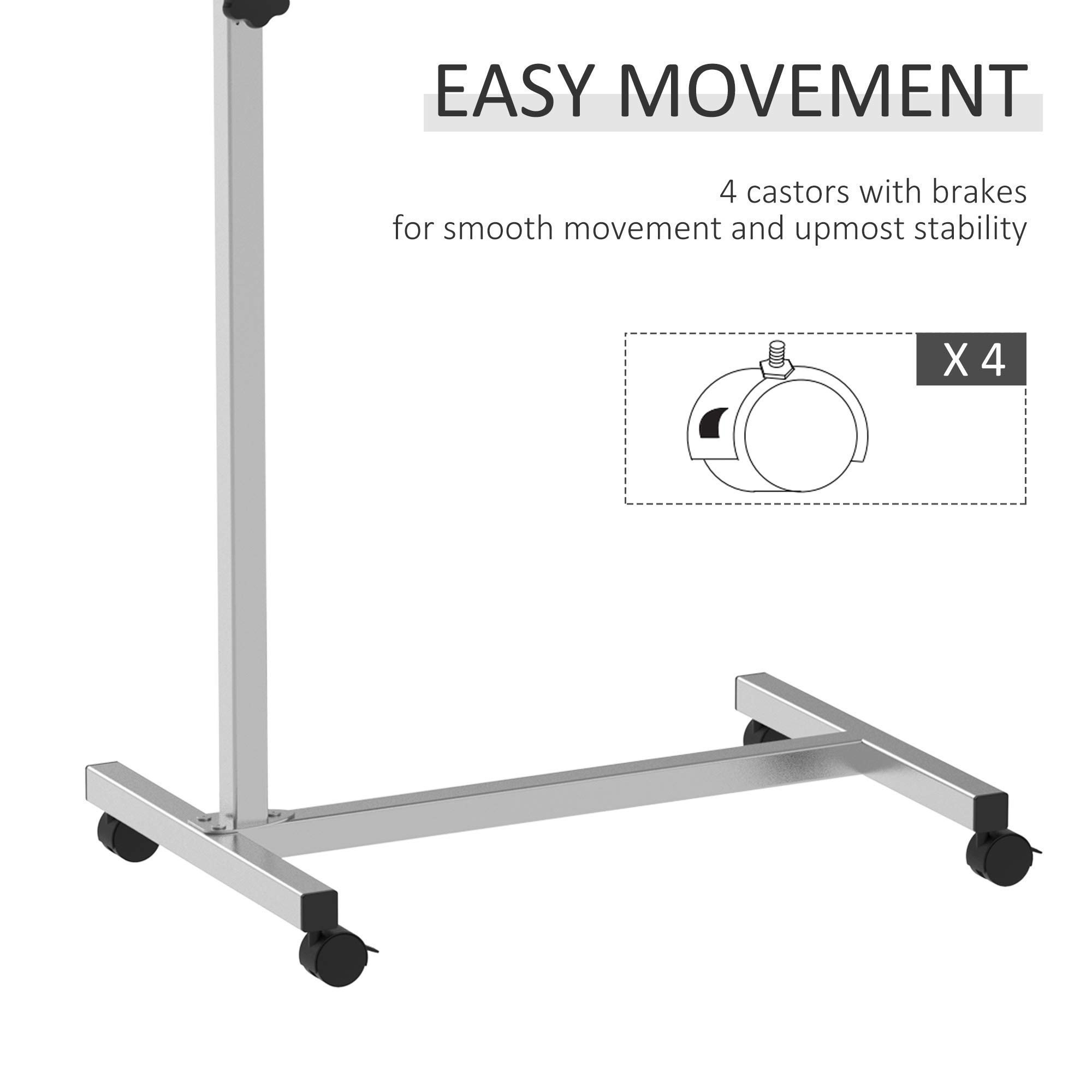 HOMCOM Tavolino con ruote, 77 x 40 x 76-100 cm, nero e argento | Tavolo per divano e letto, altezza regolabile, telaio in acciaio, per camera da letto, soggiorno, ufficio