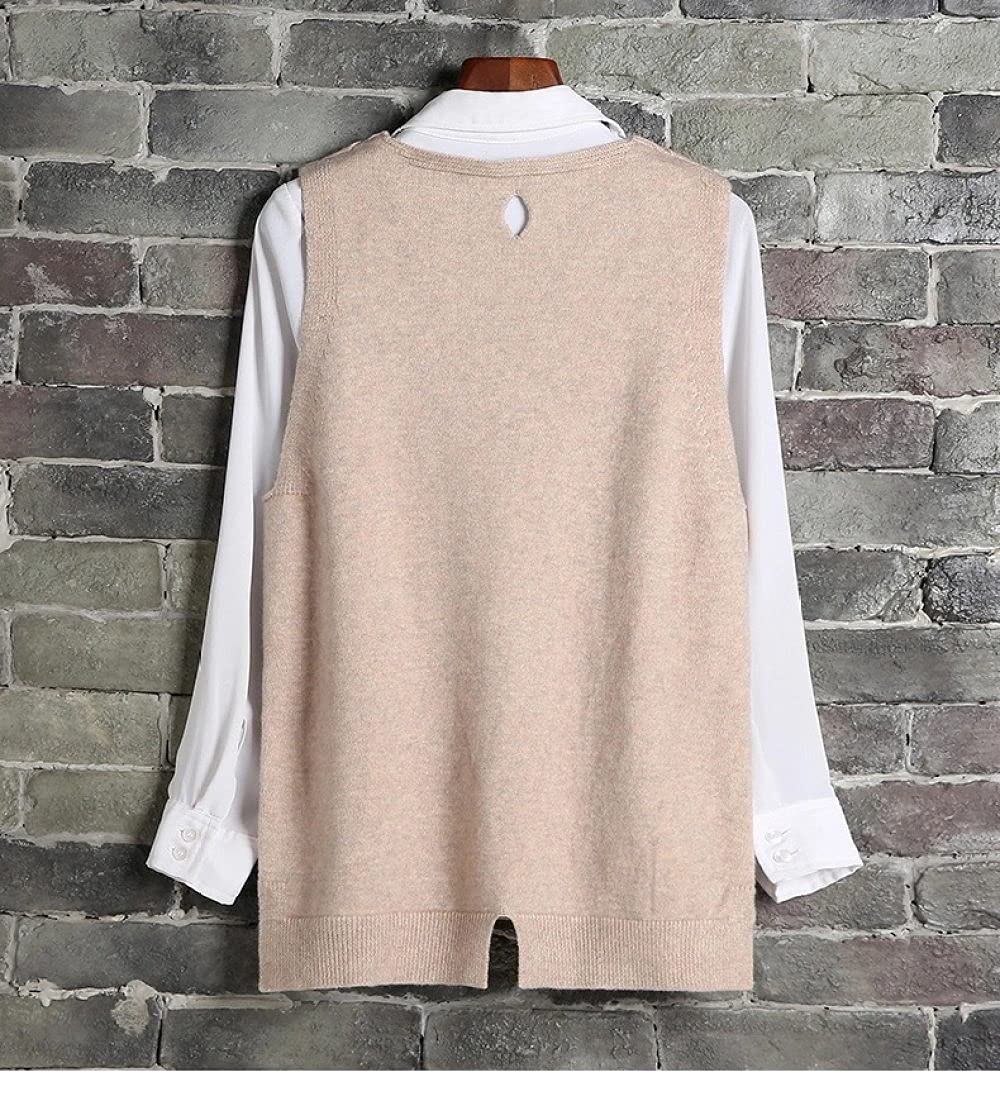 VBHJK Gilet Tricoté Sans Manches Femme Col En V - Pull Débardeur Boutons Latéraux Lettre Amour Jacquard Vintage Décontracté