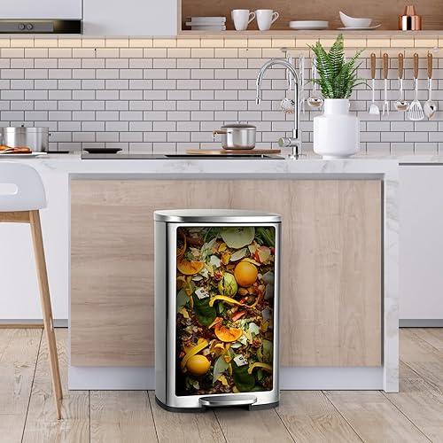 Miniatura 3 de Cubo de basura de cocina de 8 galones, papelera de reciclaje o basura de 30 L, cesta de basura de acero inoxidable cepillado, cubo de basura de