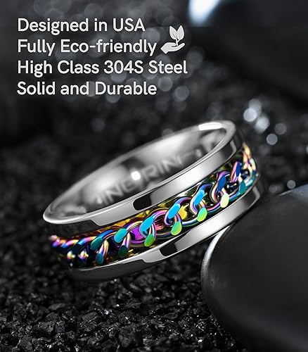 Miniatura 10 de King Ring Anillo giratorio de 0.315 pulgadas  Anillo de cadena para hombres y mujeres, anillo giratorio de acero inoxidable, Fidget Spinner, anillos