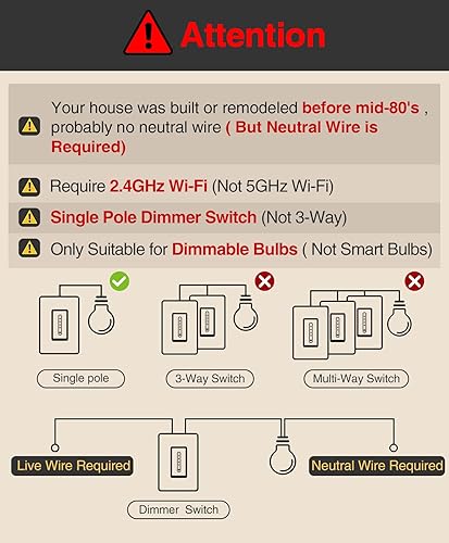 Miniatura 10 de GHome Interruptor inteligente interruptor de luz Wi-Fi inteligente funciona con Alexa y Google Assistant de 24 GHz un solo polo requiere cable