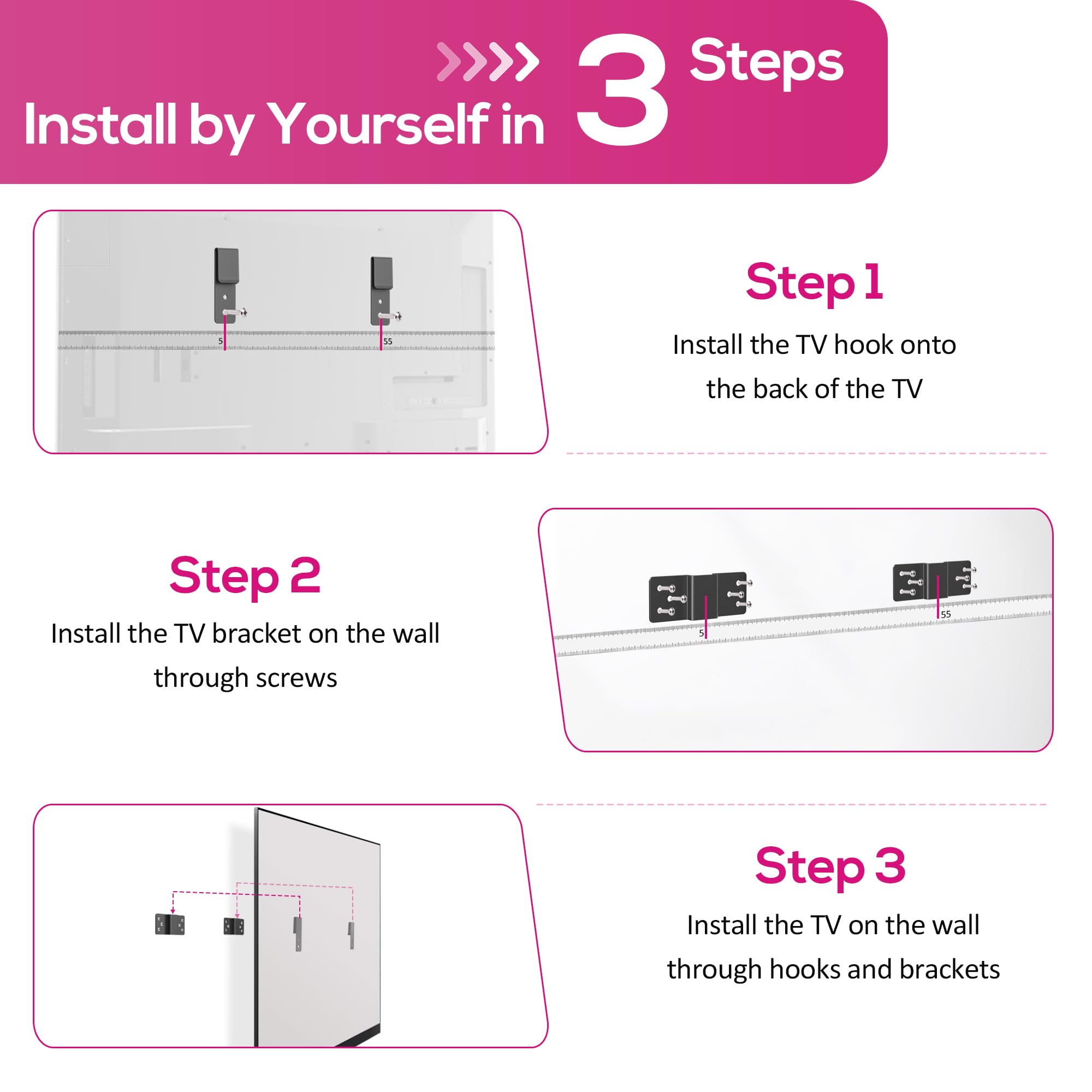 Support mural ultra fin pour TV sans goujon - Distance de 2 cm - Convient aux téléviseurs de 32 à 100" jusqu'à 68 kg - Convient à la plupart des téléviseurs à écran plat LCD LED et écrans (style 1)
