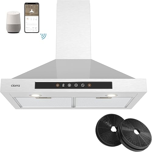 Campana extractora negra de 30 pulgadas, 450 CFM, para montaje en pared, diseño antihuellas, ventilación de campana para cocina con ventilador de 3