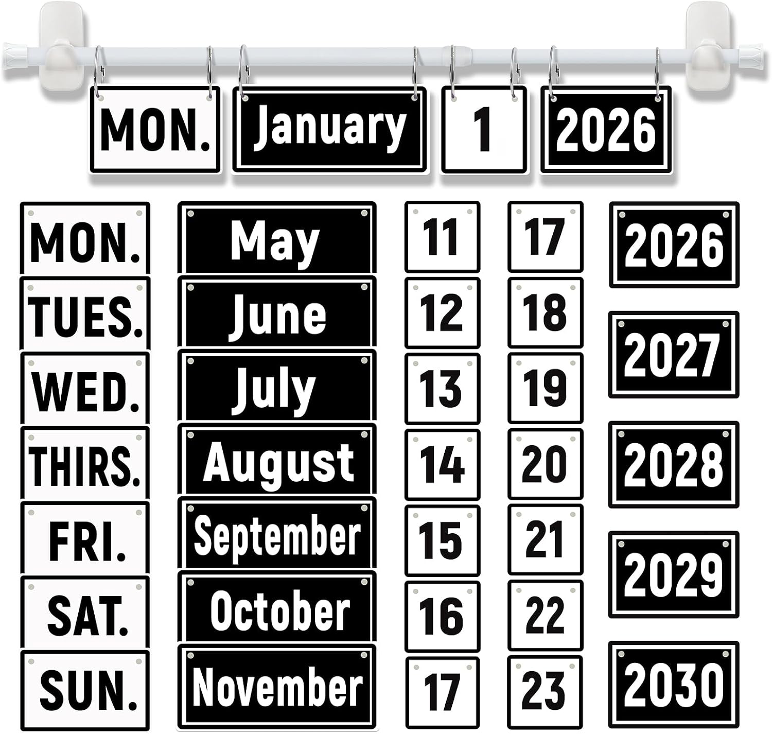 2-in-1 Magnetic Flip Calendar for Classroom with Optional Adhesive Fixation