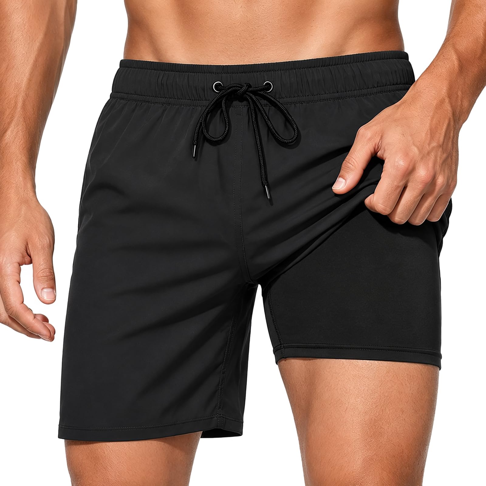 RUOMU Badehose für Herren 2 in 1 Badeshorts Männer Atmungsaktiv Schwimmhose Innenhose und Reißverschlusstaschen Sporthose Kurz Herren Shorts