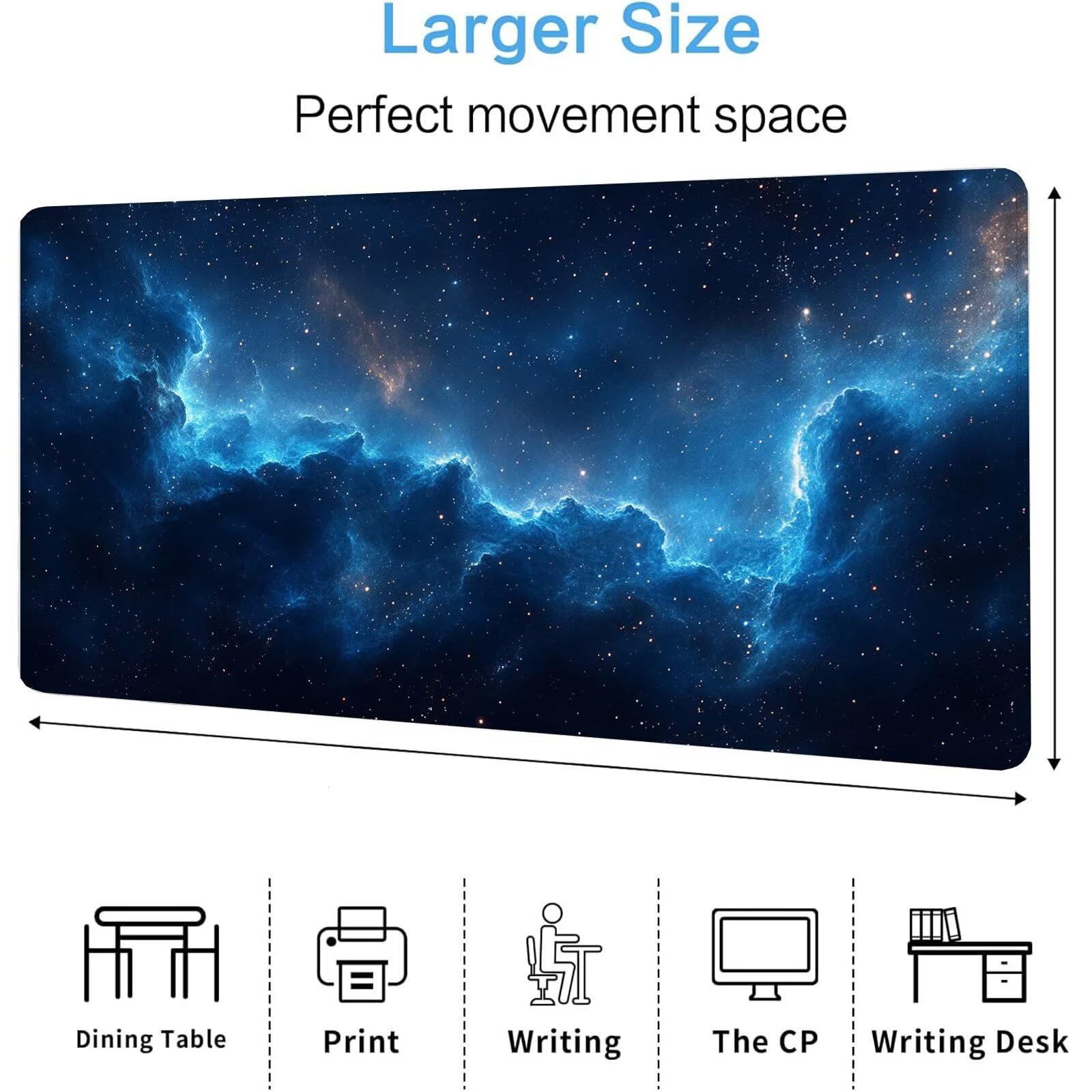 Niebieska podkładka pod mysz XXL Starry Sky 1600 x 800 x 4 mm Podkładka pod mysz do gier, duża wodoodporna antypoślizgowa podkładka na biurko, podkładka pod mysz szyte krawędzie dla graczy, komputer