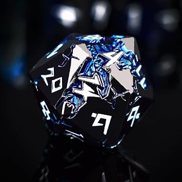 Rule Dice D&D Dice 7 Die Metal DND Dice Set, Weighted Metallic Dungeons and Dragons Dice Set, Large Polyhedral D and D Dice Sets, Cool MTG RPG Dice DND with Gifts Case for Role Playing Black White