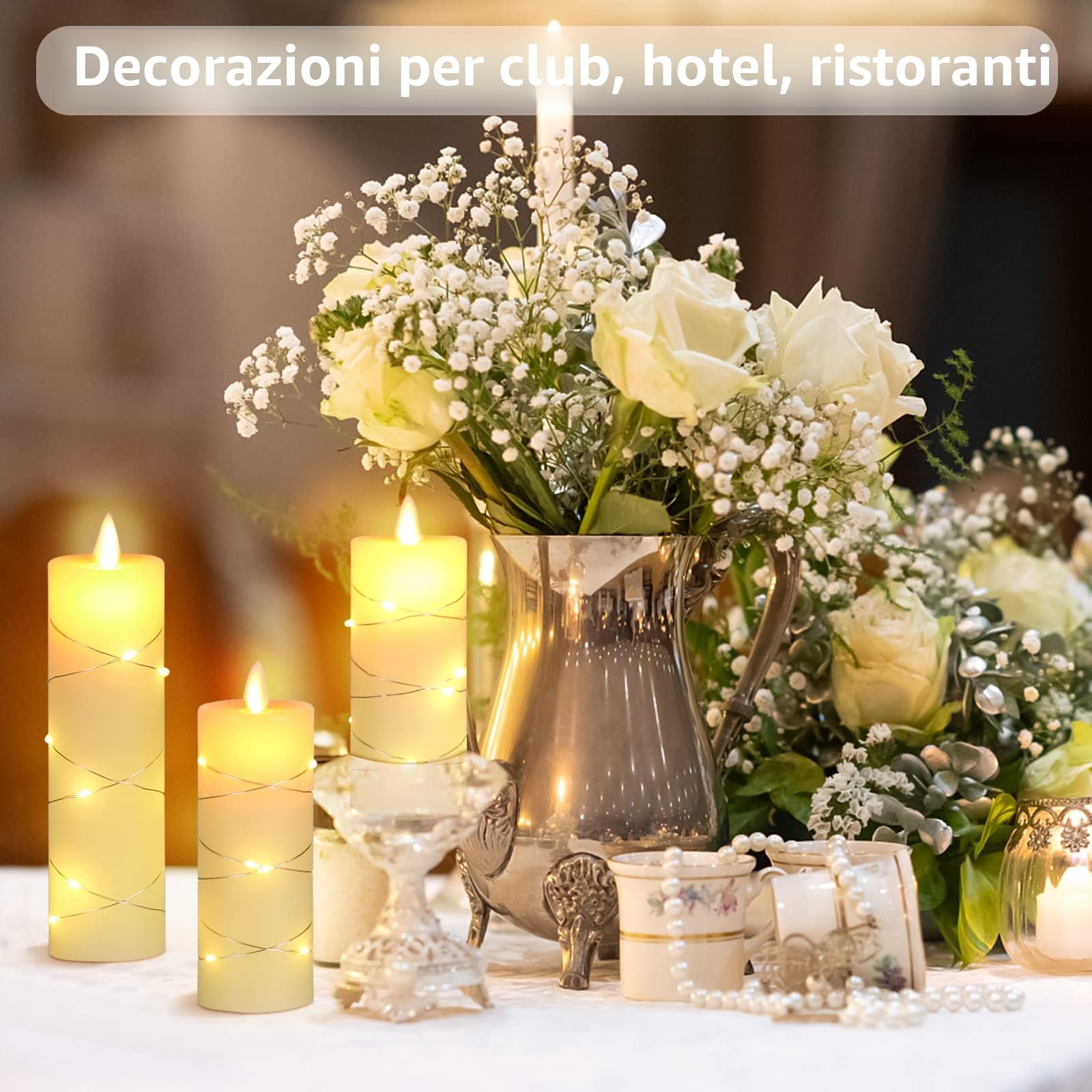 Da by Candele LED, luci a corda incorporate, candele LED in 5 pezzi, con telecomando a 10 tasti, funzione timer 24 ore, fiamma danzante, cera reale, alimentazione a batteria