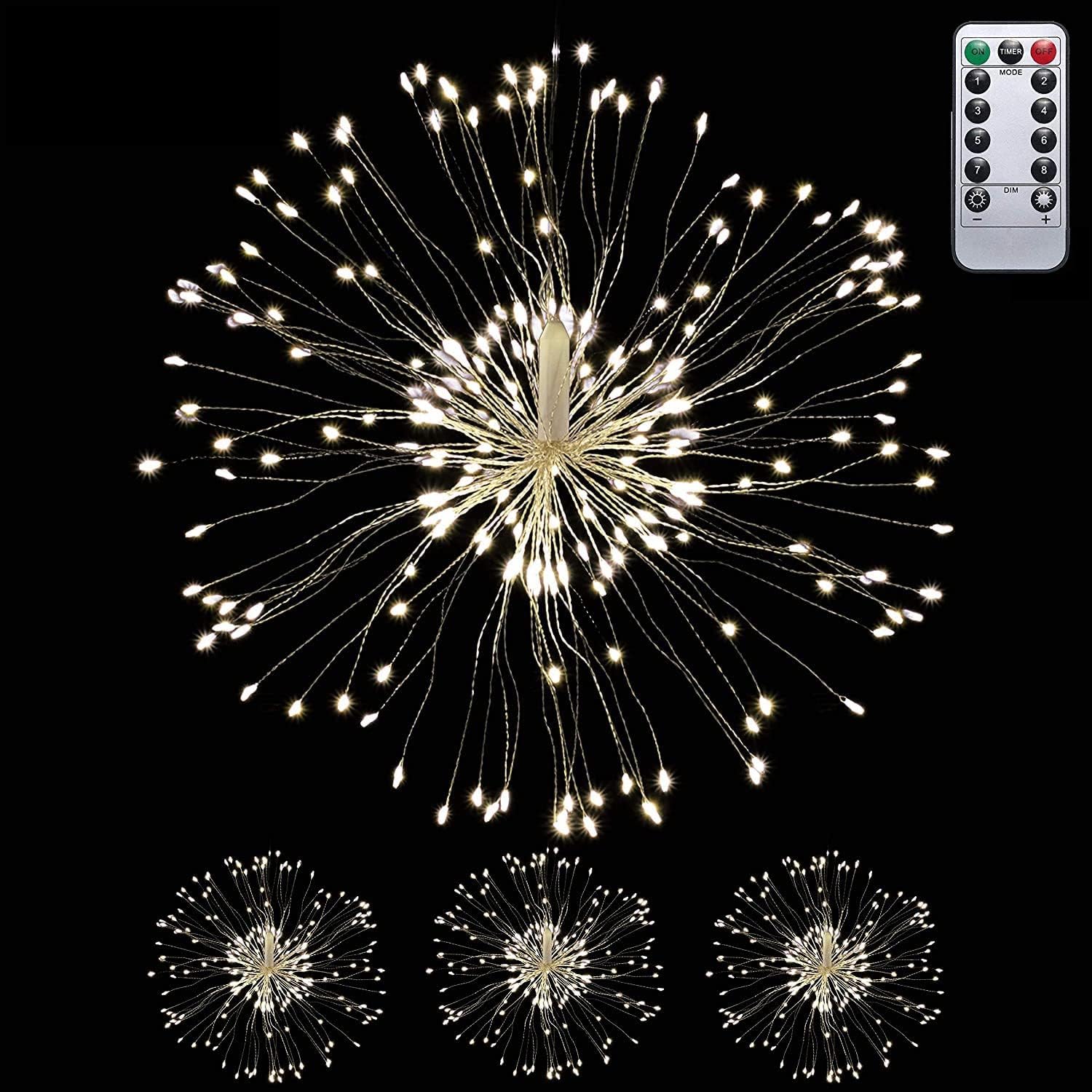 4 Pack LED Copper Lights - Dimmable Firework Lights with Remote Control – 8 Modes IP65 Waterproof, Decorative Fairy Light Set 120 LEDs for Parties, Home, Halloween, Outdoor & Indoor Decorations