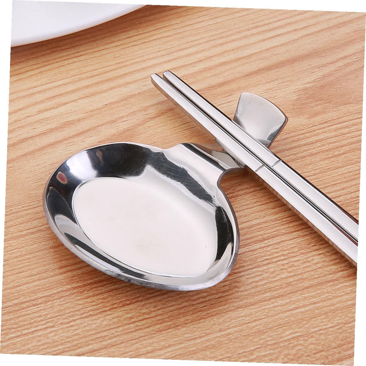 Ciieeo 2-pcs Stainless Steel Spoon Rest and Chopstick Holder Set with Sauce Dish, Tabletop Cutlery Rest for Kitchen Dining and Household Use