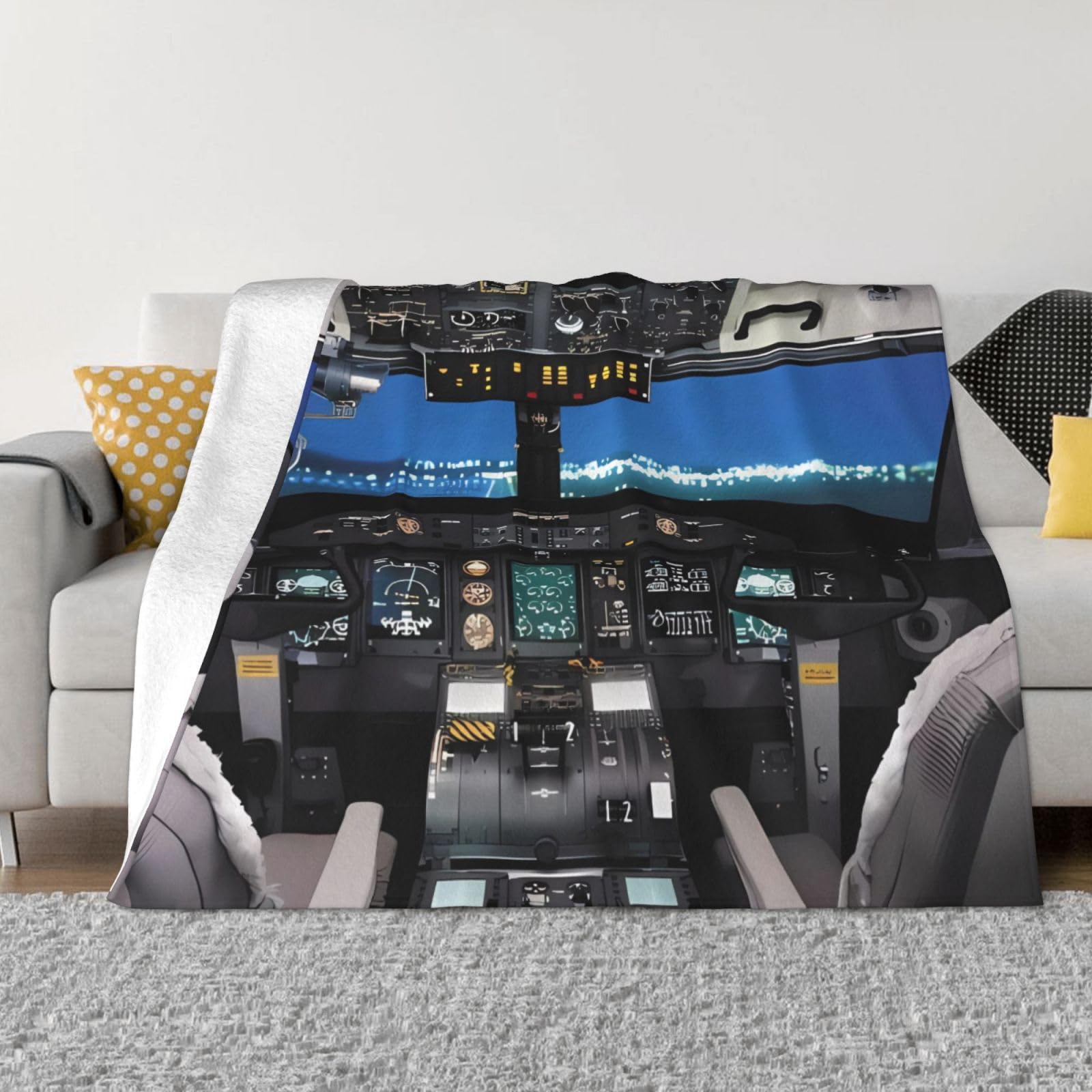 Couverture de cockpit d'avion en flanelle polaire 203x152 cm pour lit et canapé