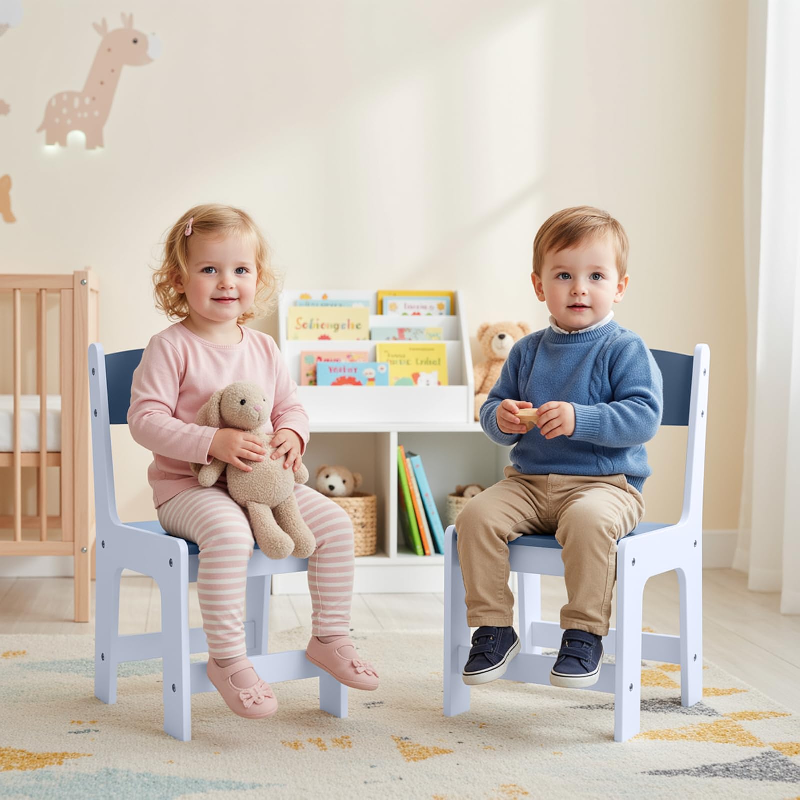 Clevich Lot de 2 chaises pour Enfant 55 x 30 x 28 cm, Chaise de Bureau à partir de 2 Ans, jusqu'à 80 kg, lot avec Repose-Pieds et Dossier incurvé, pour Chambre d'enfant, école, Groupe de sièges