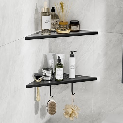 AJOBEND Matte Black Corner Shower Shelves 2-Pack, 10" 304 Stainless Steel Recess